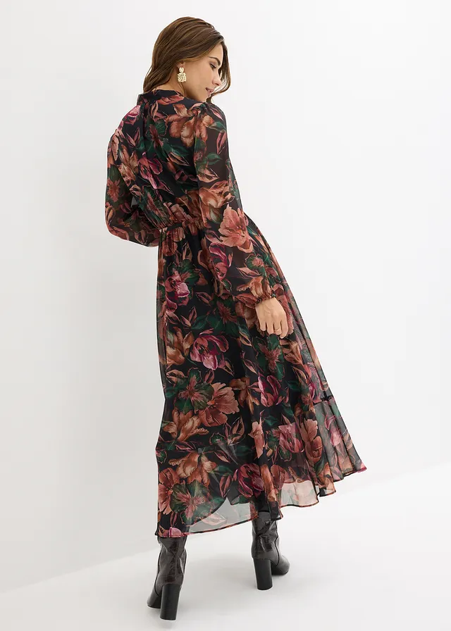 Chiffon jurk met print • zwart-groen-donkergroen-koperoranje-perzik-zwart-roze-magenta-beige-donkerbruin-roestbruin • product-page.page-title-suffix