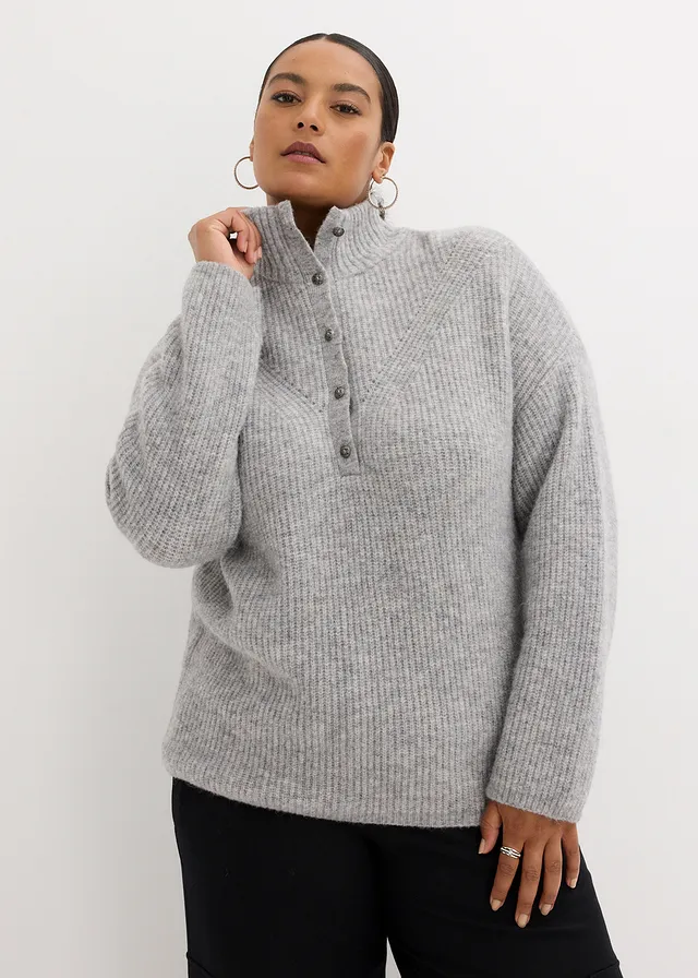 Pull oversize en mélange laine et alpaga, Couleur: gris clair chiné
