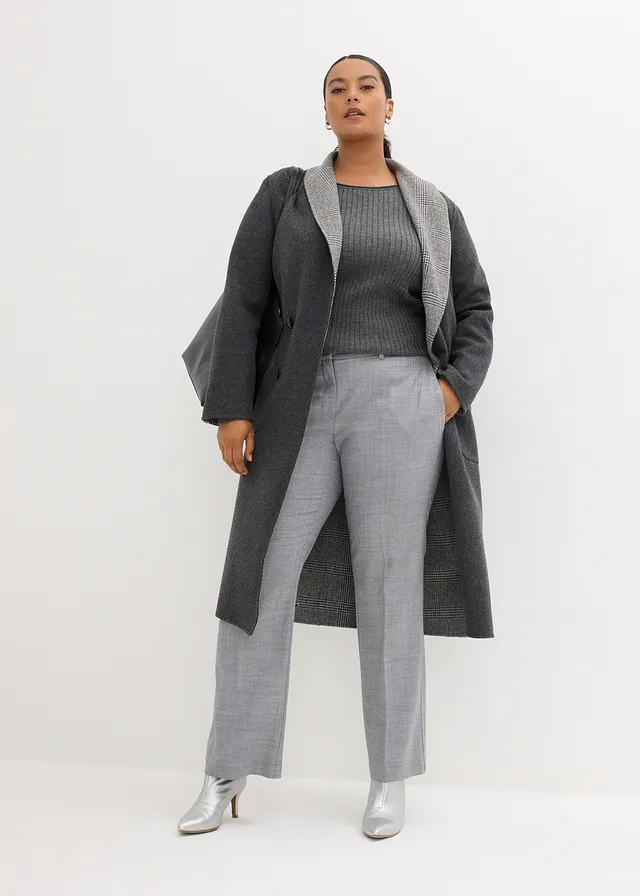Pull côtelé en laine mérinos, Couleur: gris moyen chiné