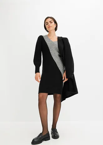 Robe en maille, Couleur: noir/gris rayé diagonal