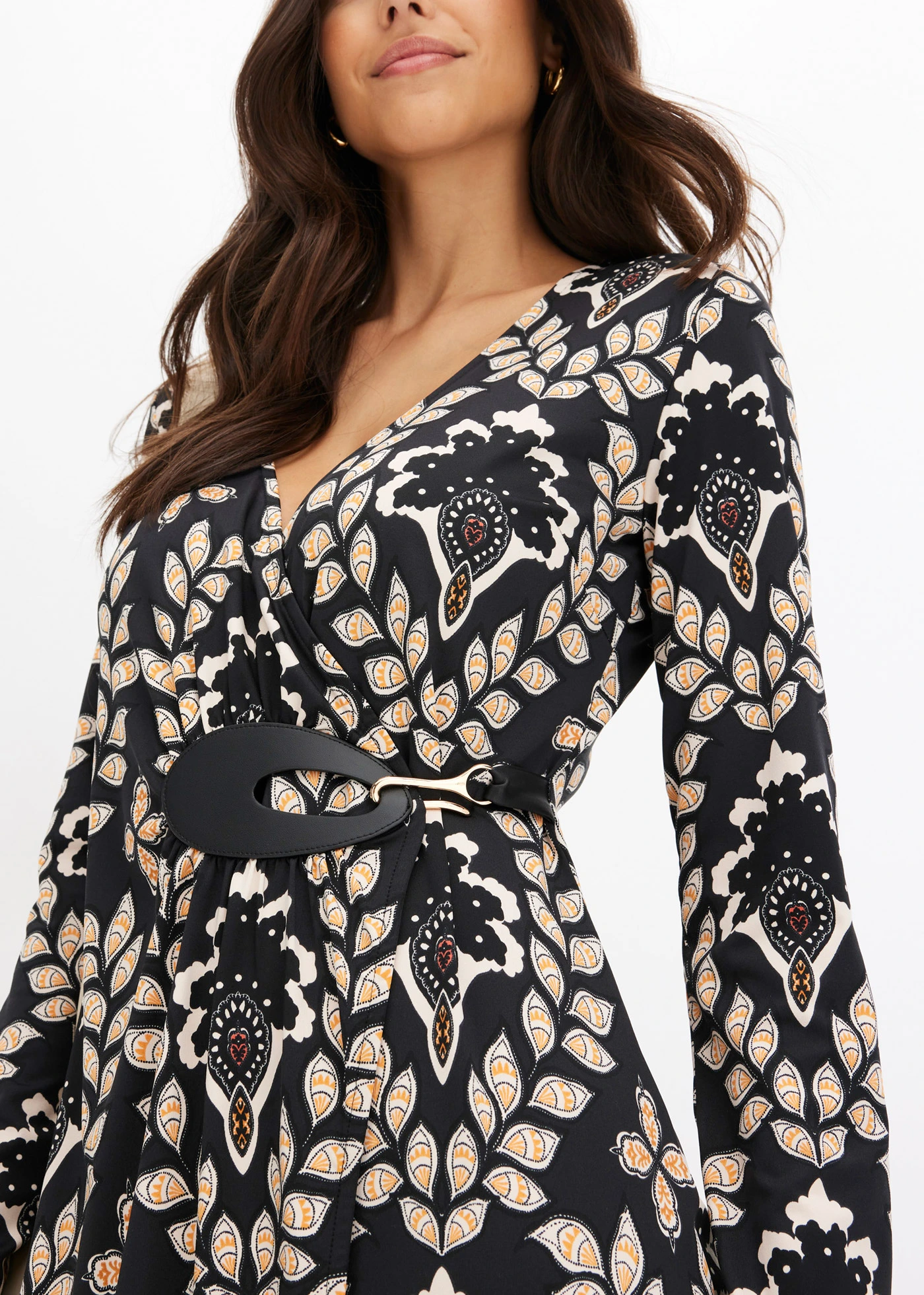 Jurk met accessoire • zwart-beige gedessineerd • bonprix online shop