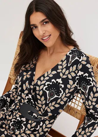 Jurk met accessoire • zwart-beige gedessineerd • bonprix online shop