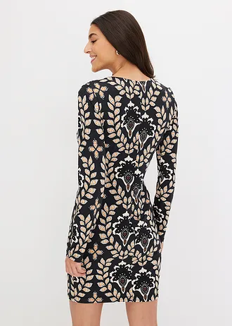 Jurk met accessoire • zwart-beige gedessineerd • bonprix online shop