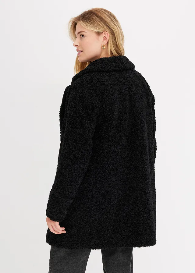 Korte oversized coat in wollen look • zwart • product-page.page-title-suffix