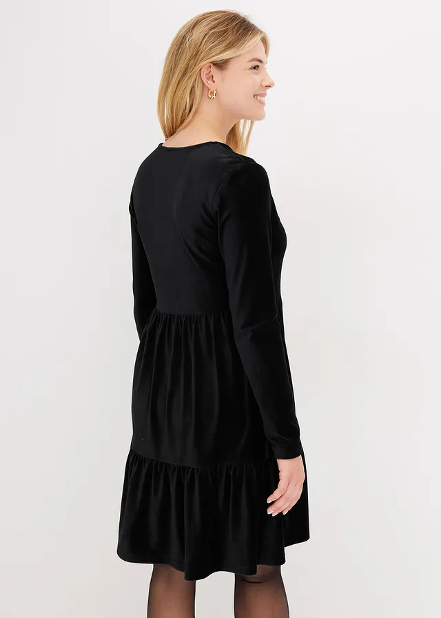 Robe courte en velours extensible, Couleur: noir