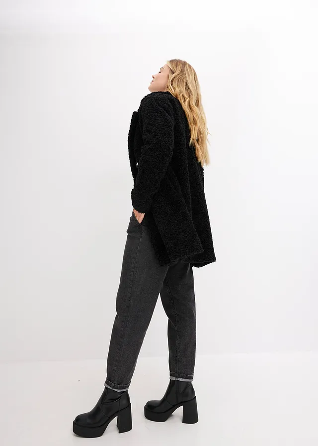 Korte oversized coat in wollen look • zwart • product-page.page-title-suffix