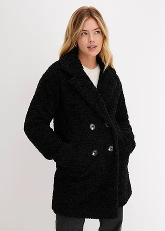 Korte oversized coat in wollen look • zwart • bonprix online shop