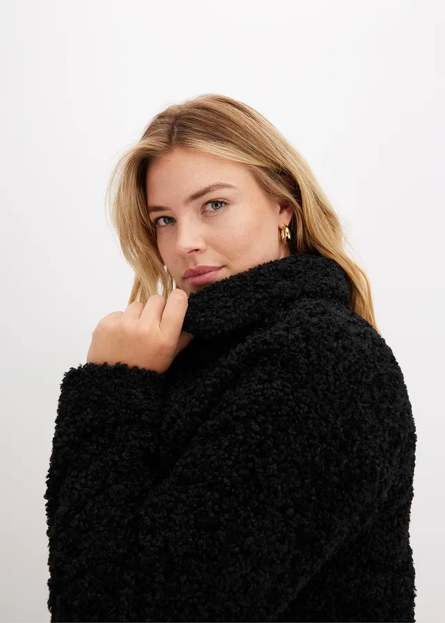 Korte oversized coat in wollen look • zwart • product-page.page-title-suffix