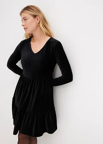 Robe courte en velours extensible, Couleur: noir