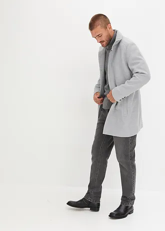 Krátký kabát ve vlněném vzhledu, barva: světle šedý melír