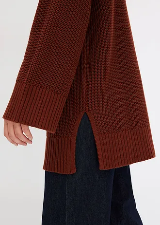 Oversize svetr s rolákovým límcem, z bavlněné směsi • mahagonová hnědá • bonprix obchod