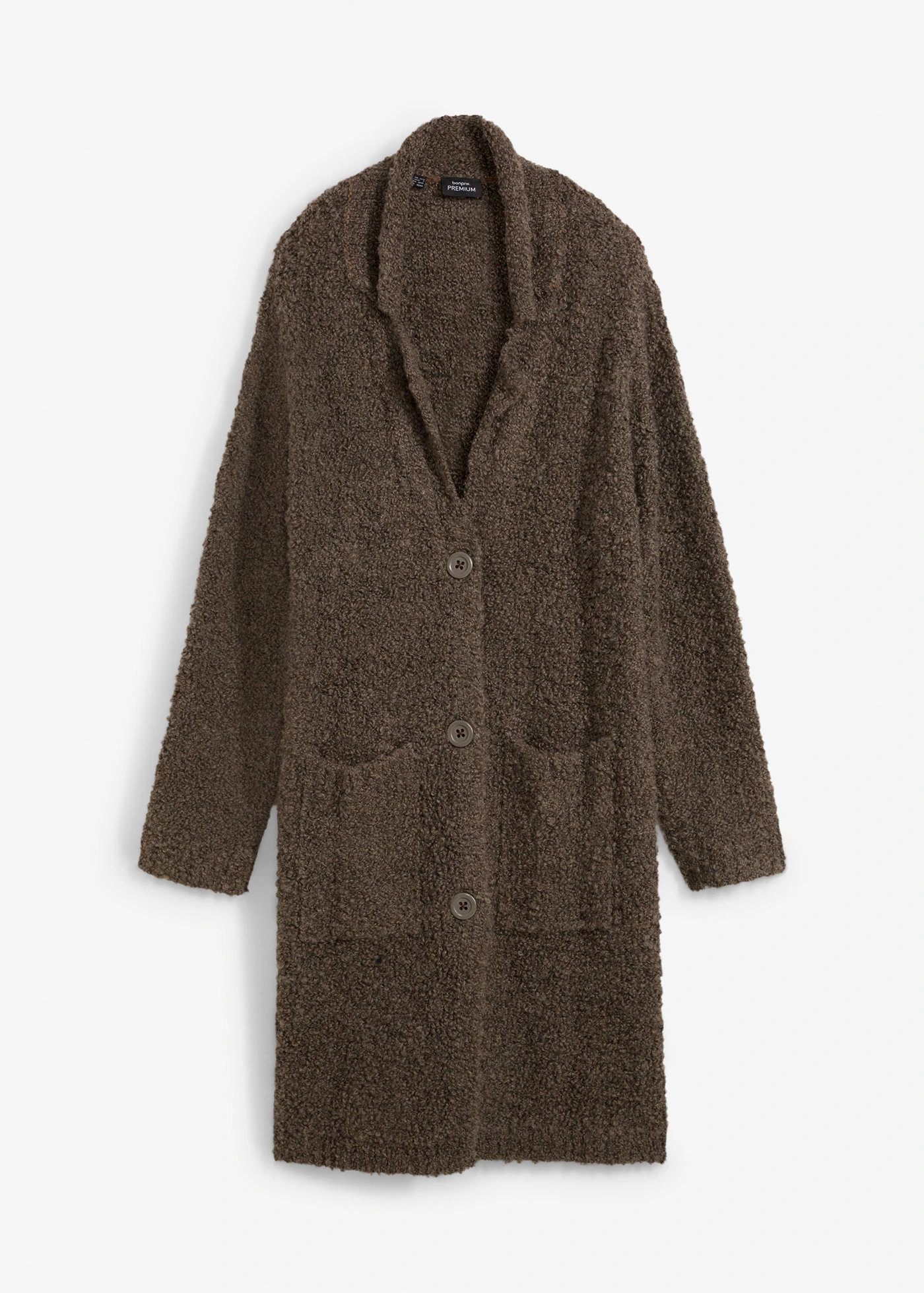 Lang gebreid bouclé vest van wol • bruin gemêleerd • bonprix online shop