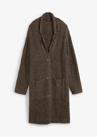 Lang gebreid bouclé vest van wol • bruin gemêleerd • bonprix online shop