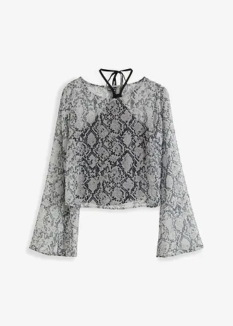 Bluzka shirtowa z nadrukiem • beżowo-czarny we wzór skóry węża • bonprix obchod