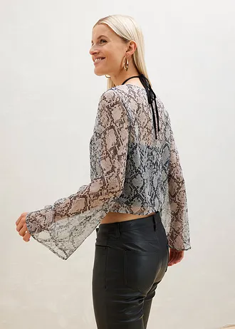 Bluzka shirtowa z nadrukiem • beżowo-czarny we wzór skóry węża • bonprix obchod