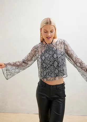 Bluzka shirtowa z nadrukiem • beżowo-czarny we wzór skóry węża • bonprix obchod