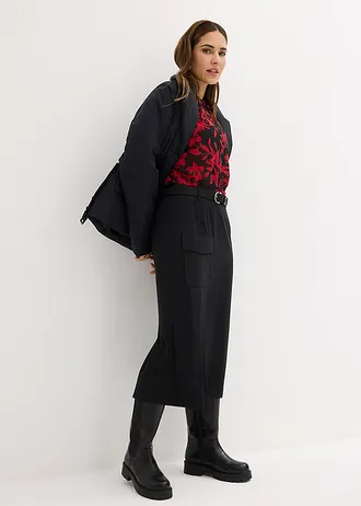 Gesmokt chiffon blouse • zwart-salsarood • bonprix online shop