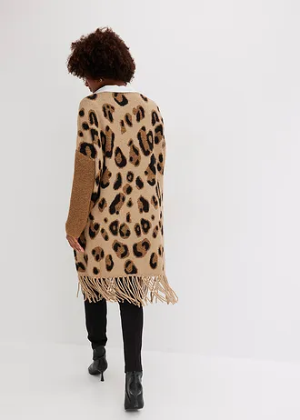 Oversized pletený kabátek • béžovo-hnědo-černá s leopardím potiskem • bonprix obchod