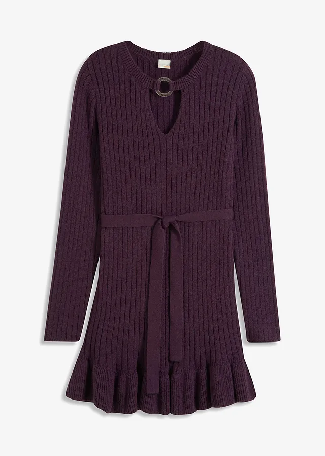 Pletené šaty s vrúbkovaným dizajnom s prstencovým detailom