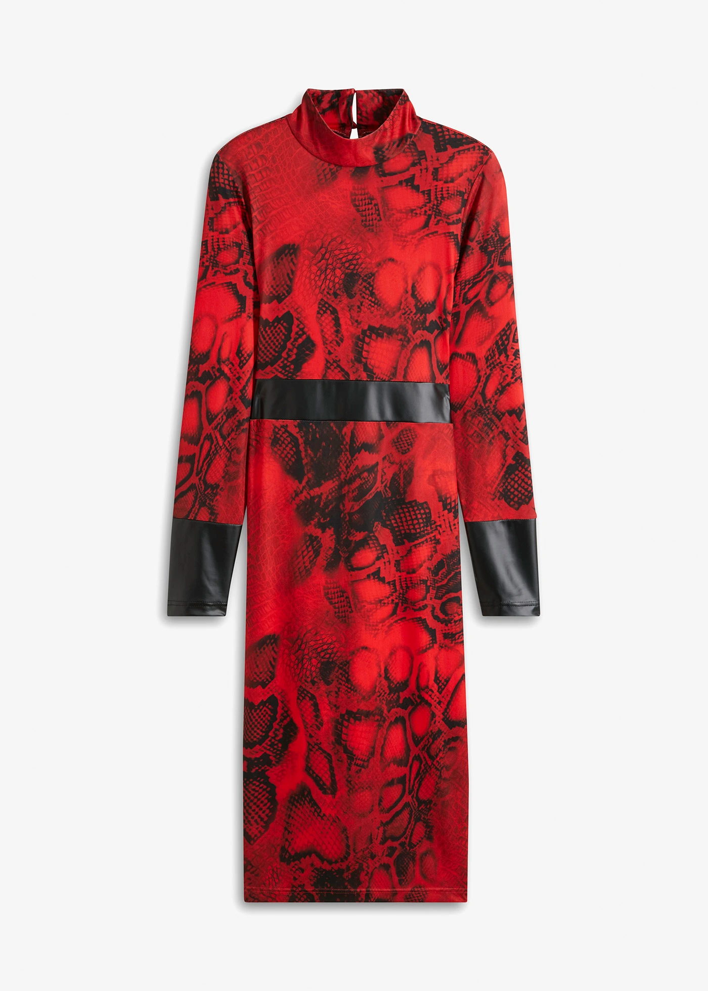 Jersey jurk met imitatieleer • rood-zwart slangenprint • bonprix online shop