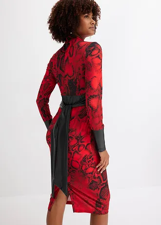 Jersey jurk met imitatieleer • rood-zwart slangenprint • bonprix online shop