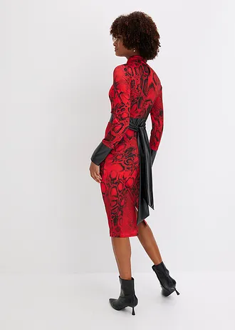 Jersey jurk met imitatieleer • rood-zwart slangenprint • bonprix online shop