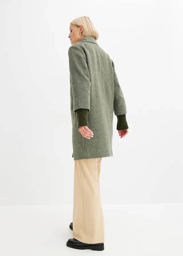 Korte coat in wollen look • donkerolijfgroen gemêleerd • product-page.page-title-suffix