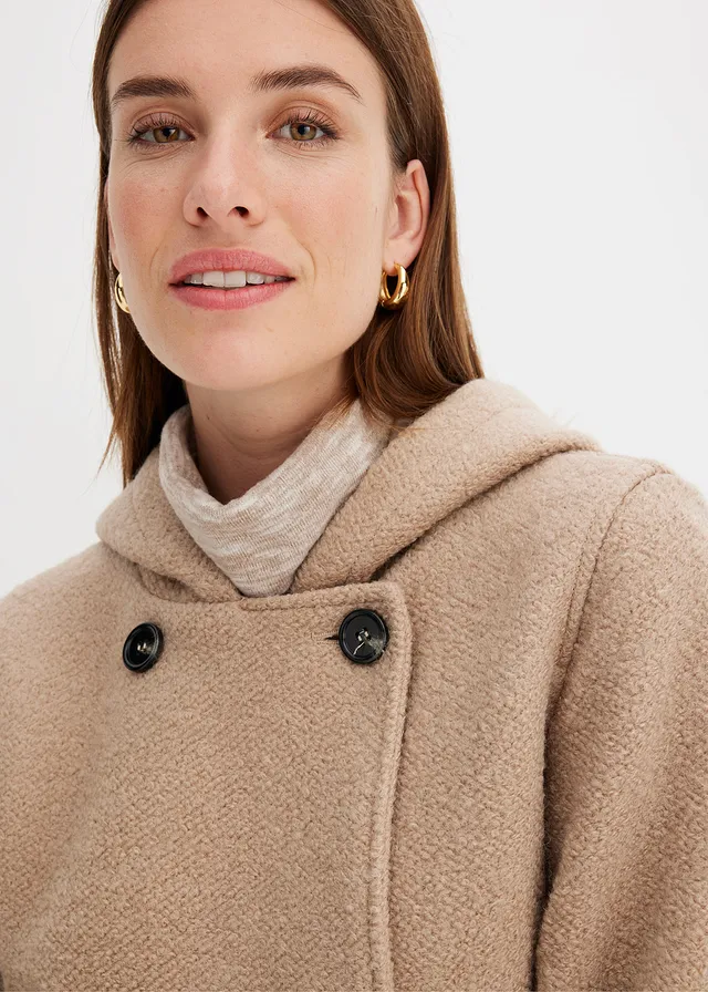Peacoat van zacht bouclé • kakibeige • product-page.page-title-suffix