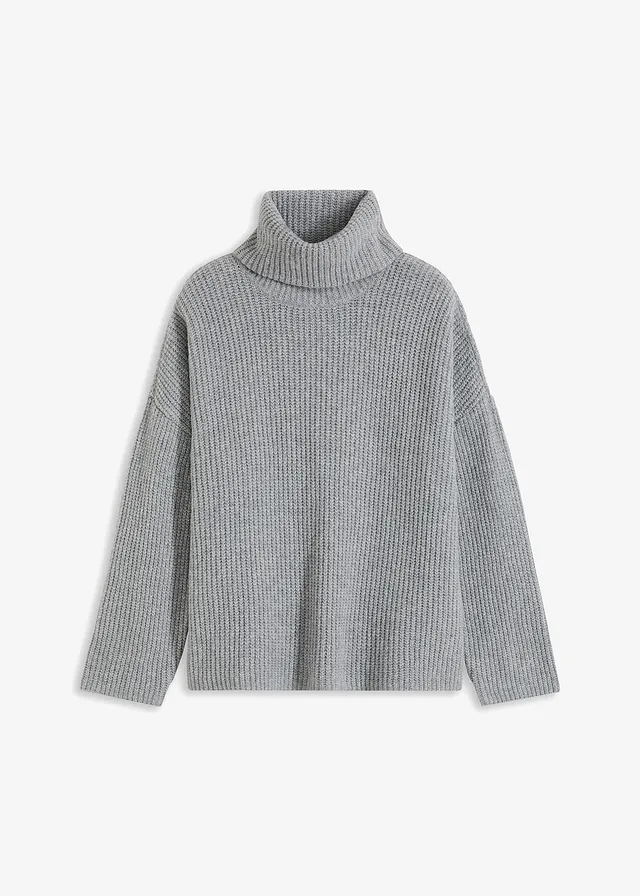 Pull col roulé en maille côtelée • gris clair chiné • Boutique bonprix