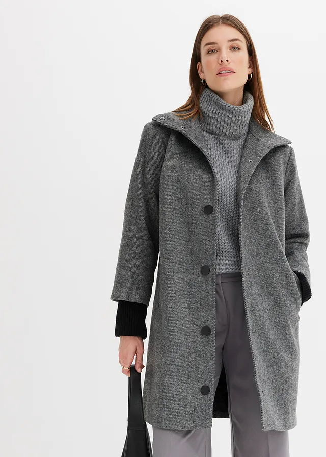Korte coat in wollen look • zwart gemêleerd • product-page.page-title-suffix