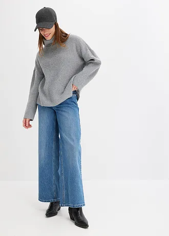 Pull col roulé en maille côtelée • gris clair chiné • Boutique bonprix