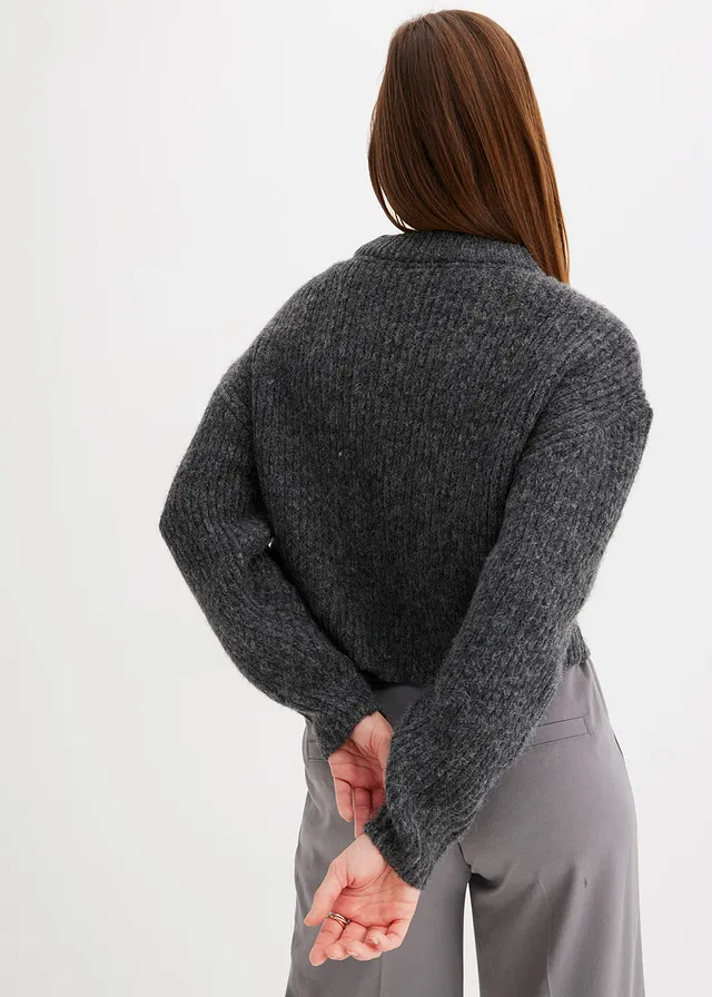 Pull doux en grosse maille, Couleur: anthracite chiné