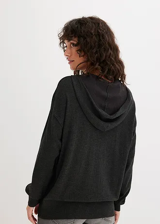 Svetr s kapucí a klokaní kapsou, z viskózové směsi, barva: antracitový melír