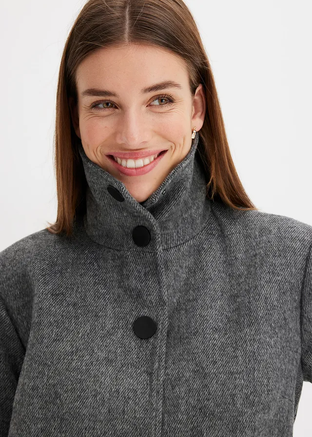 Korte coat in wollen look • zwart gemêleerd • product-page.page-title-suffix