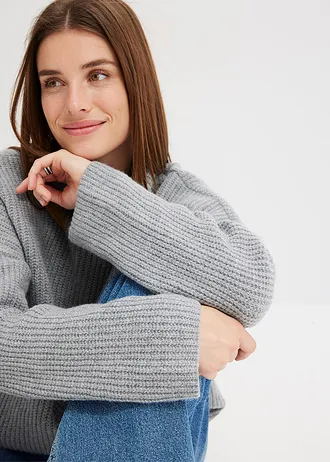 Pull col roulé en maille côtelée • gris clair chiné • Boutique bonprix