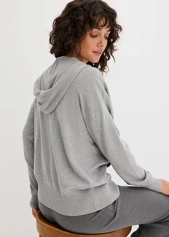 Svetr s kapucí a klokaní kapsou, z viskózové směsi • světle šedý melír • bonprix obchod