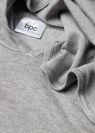 Svetr s kapucí a klokaní kapsou, z viskózové směsi • světle šedý melír • bonprix obchod