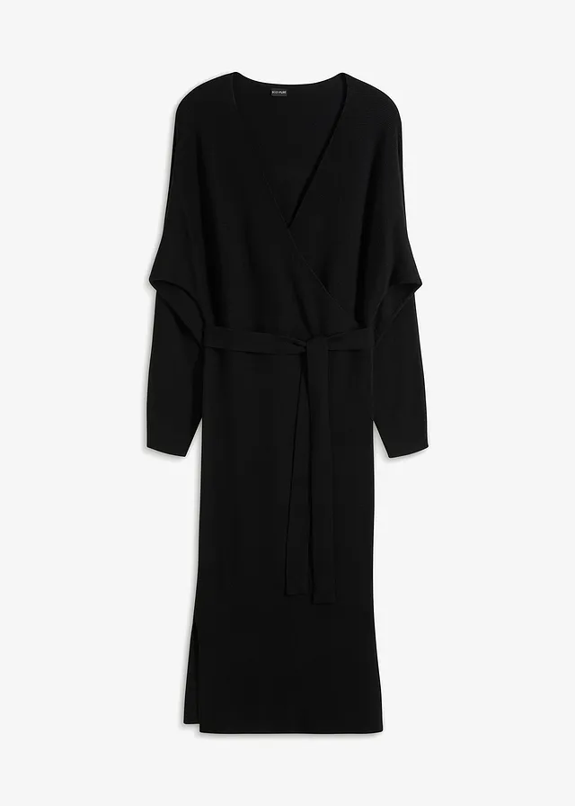 Robe fluide en maille de viscose mélangée, Couleur: noir