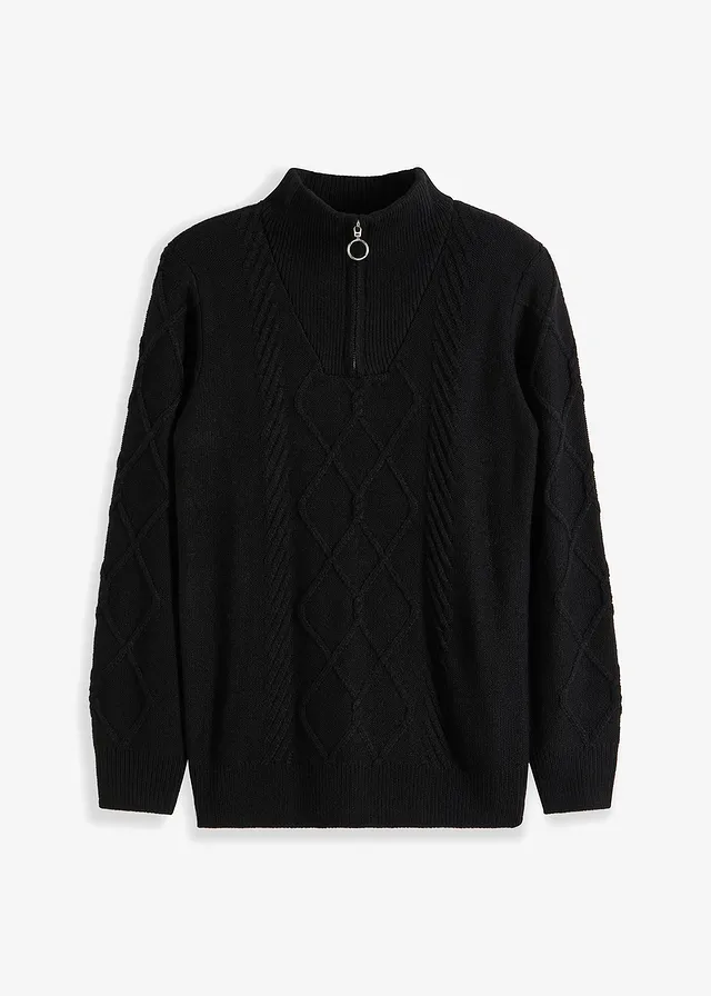 Pull camionneur en maille torsadée • noir • Boutique bonprix