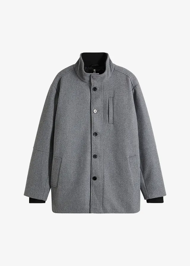 Veste d’hiver aspect laine avec empiècement coupe-vent • gris foncé chiné • Boutique bonprix