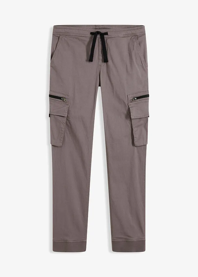 Stretch instapbroek met cargozakken, regular fit, Kleur: grijs-zwart