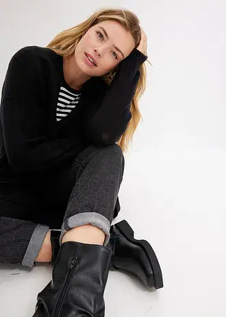 Oversize pletený kabátek v délce midi • černá • bonprix obchod