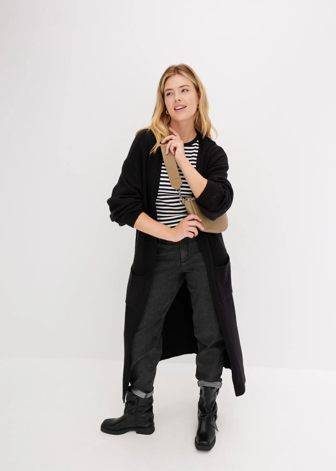 Gilet en maille oversize longueur midi • noir • Boutique bonprix