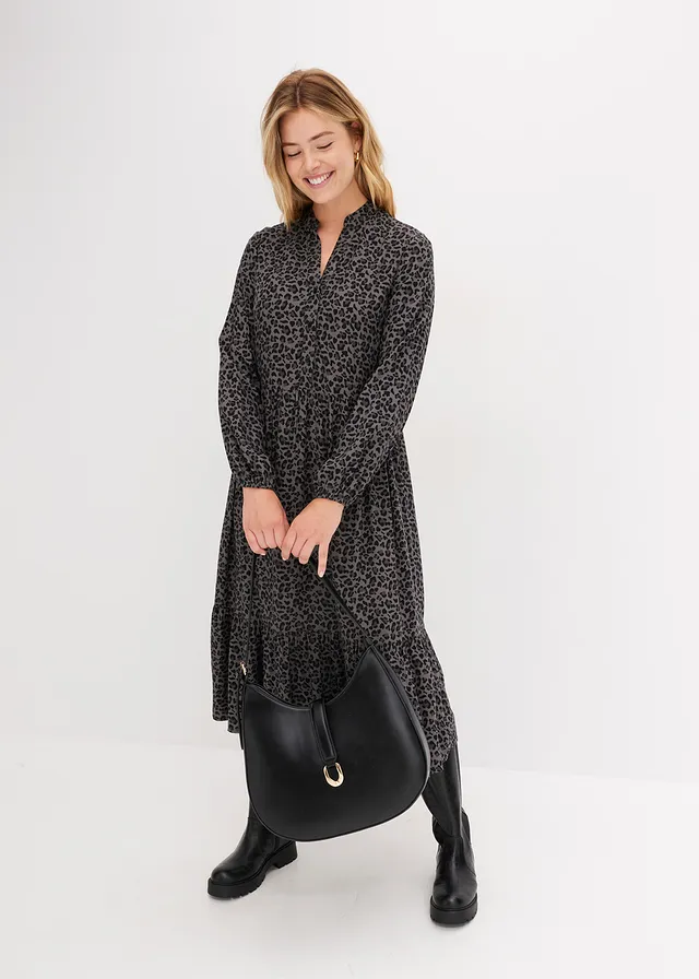 Midi jurk van viscose • rookgrijs-luipaardprint • product-page.page-title-suffix