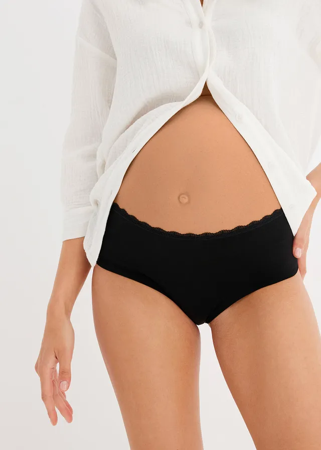 Lot de 3 culottes de grossesse en coton et dentelle, Couleur: 3x noir