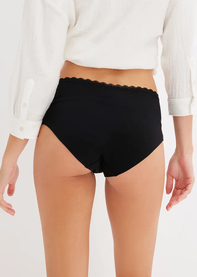 Lot de 3 culottes de grossesse en coton et dentelle, Couleur: 3x noir
