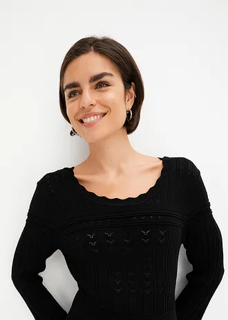 Pletené šaty s ažurovým vzorem • černá • bonprix obchod