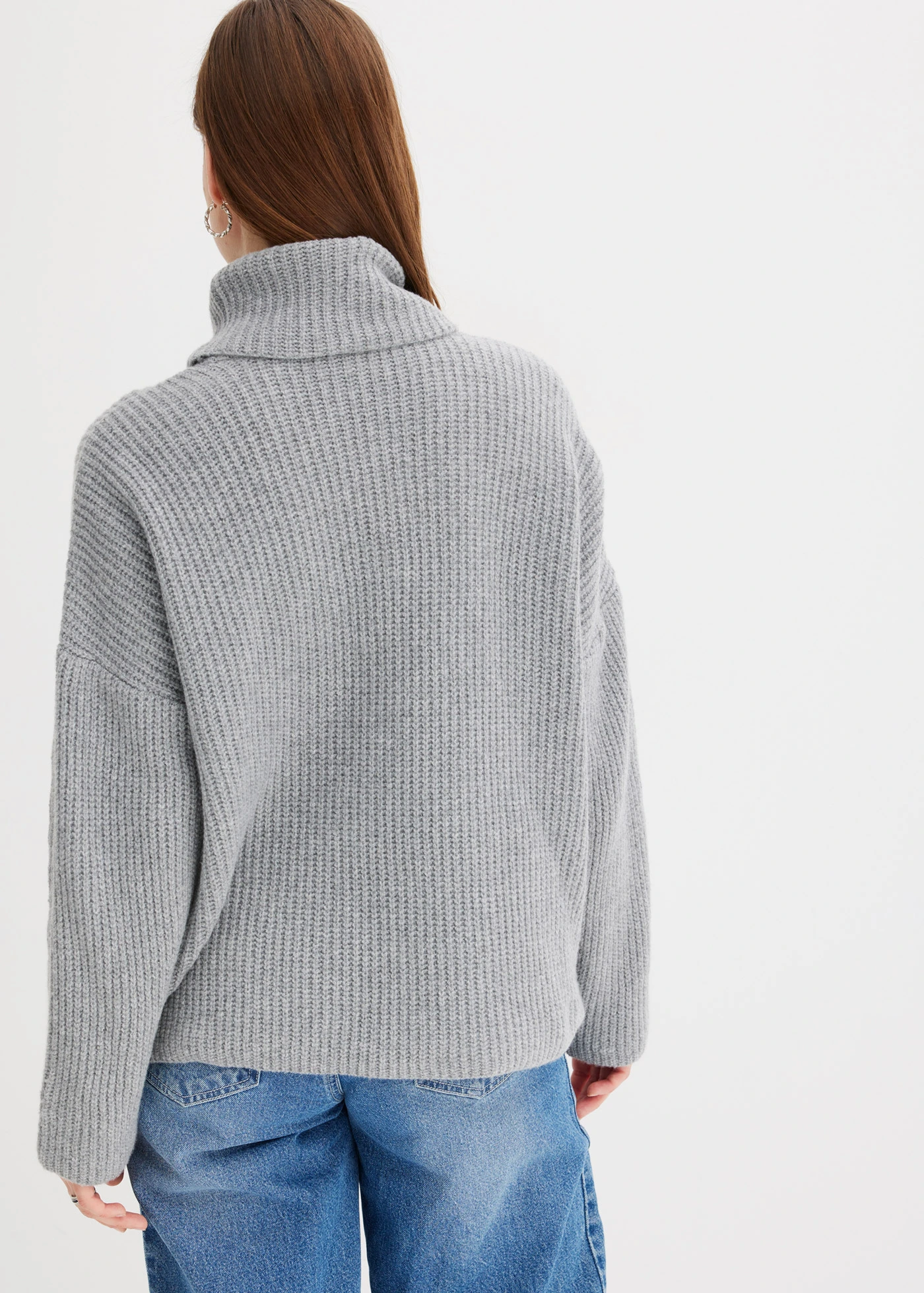 Pull col roulé en maille côtelée • gris clair chiné • Boutique bonprix
