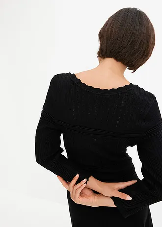 Pletené šaty s ažurovým vzorem • černá • bonprix obchod