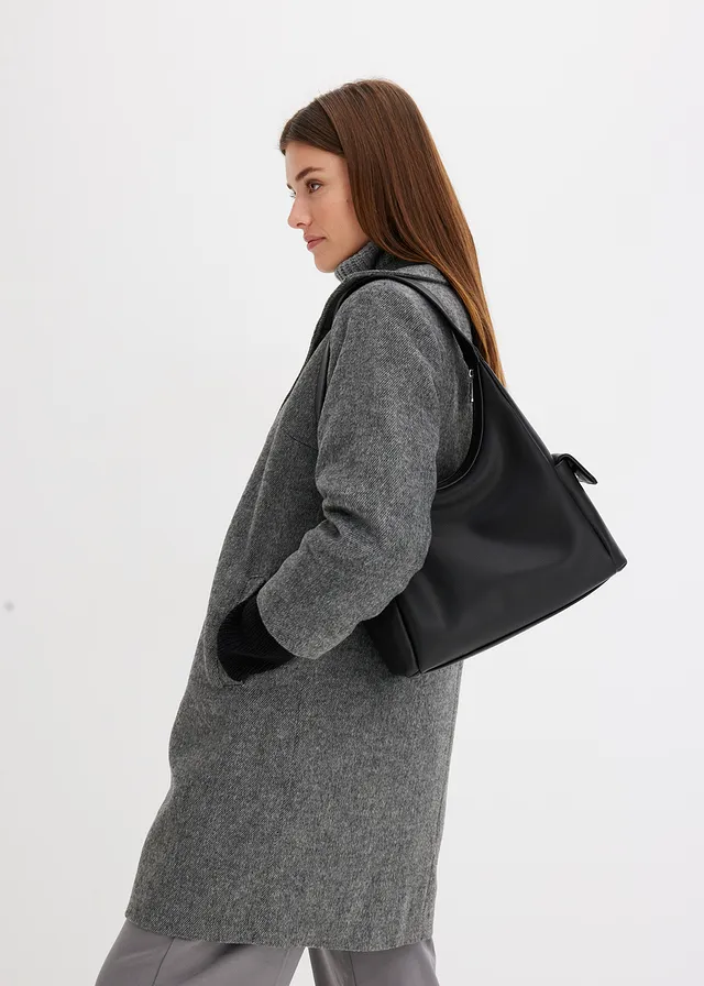 Korte coat in wollen look • zwart gemêleerd • product-page.page-title-suffix